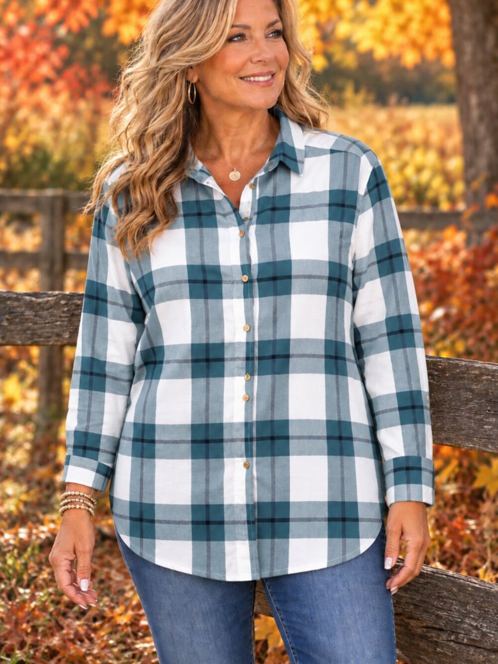 JACHS Girlfriend Flannel Shirt Lightwght Collared Button-Up White Plaid NWOT XXL